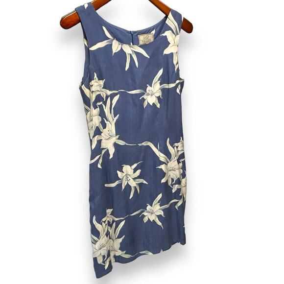 Paradise Originals 100% Silk Hawaiian Sheath Dress Size Medium Sleeveless Blue - Picture 5 of 8